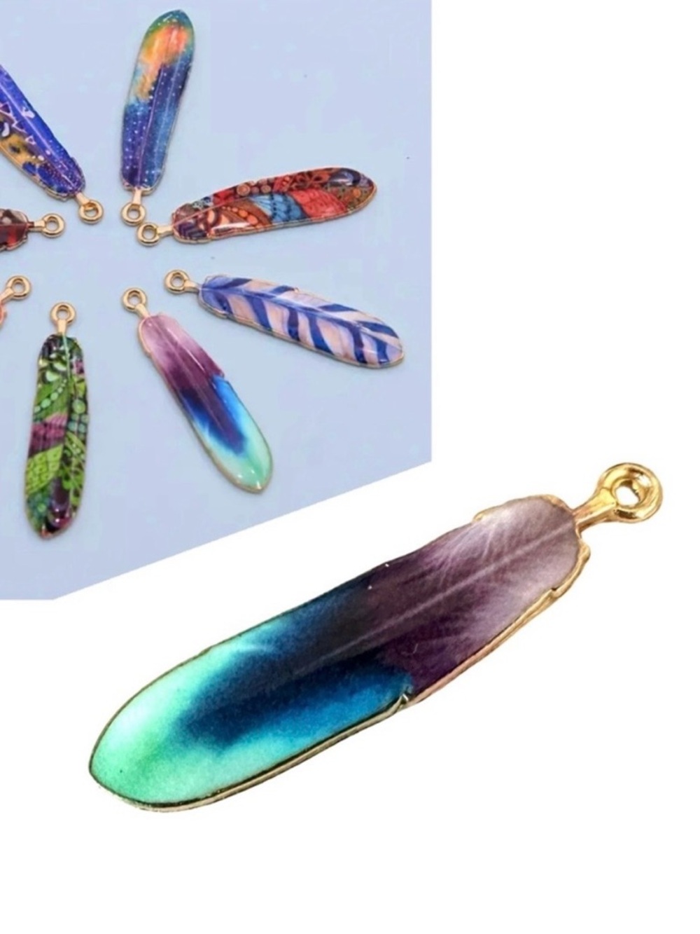 🔴 5 for $10 ONE Colorful Enamel Feather-Shaped Pendant Charm Bohemian Style